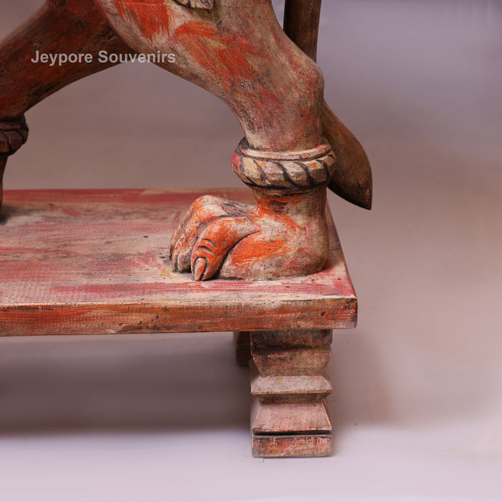41" Grand Hand-Carved Wooden Yali (Mythical Lion) Statue