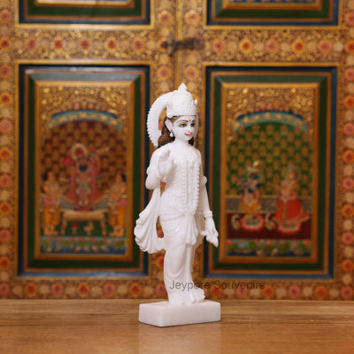 15" Pure White Marble Radha Krishna Pair Idols