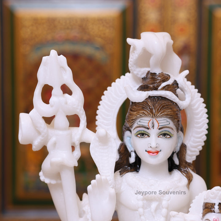 14" White Marble Shiva Parivar Idol | Shiva, Parvati Ganesha, &amp; Kartikeya Set