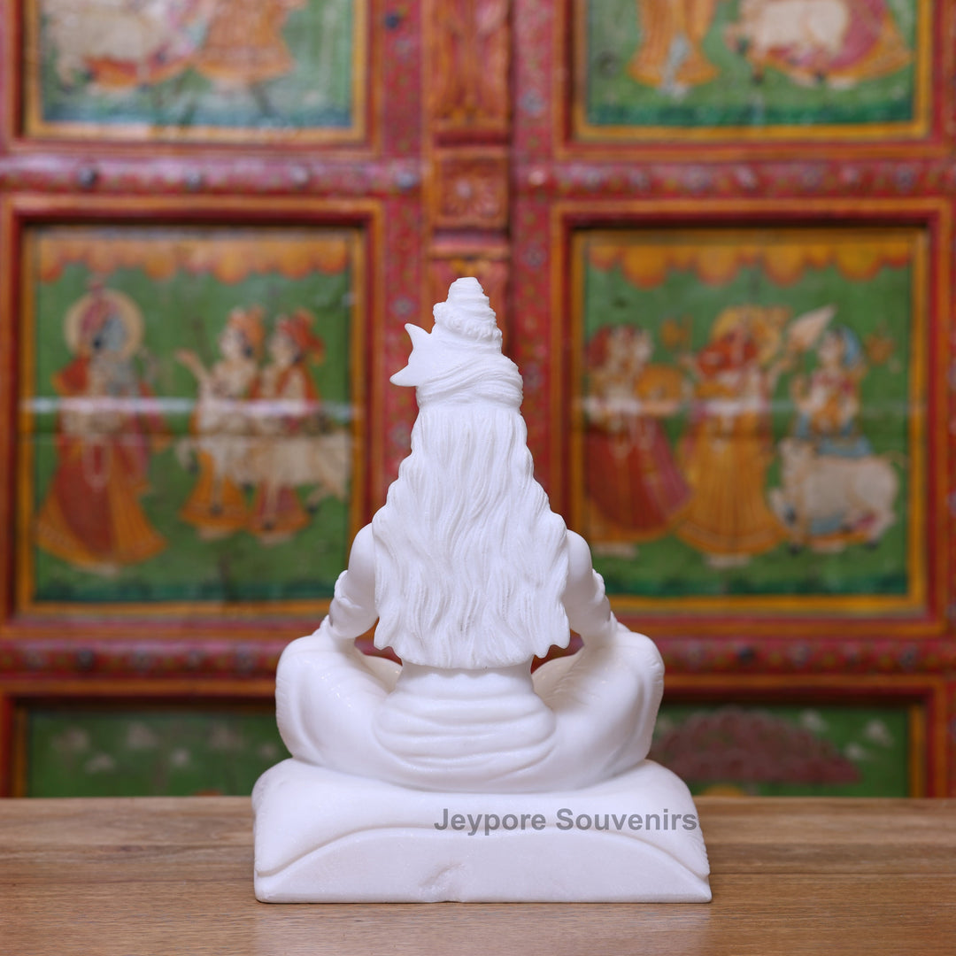 12" Pure White Marble Lord Shiva Seated Statue