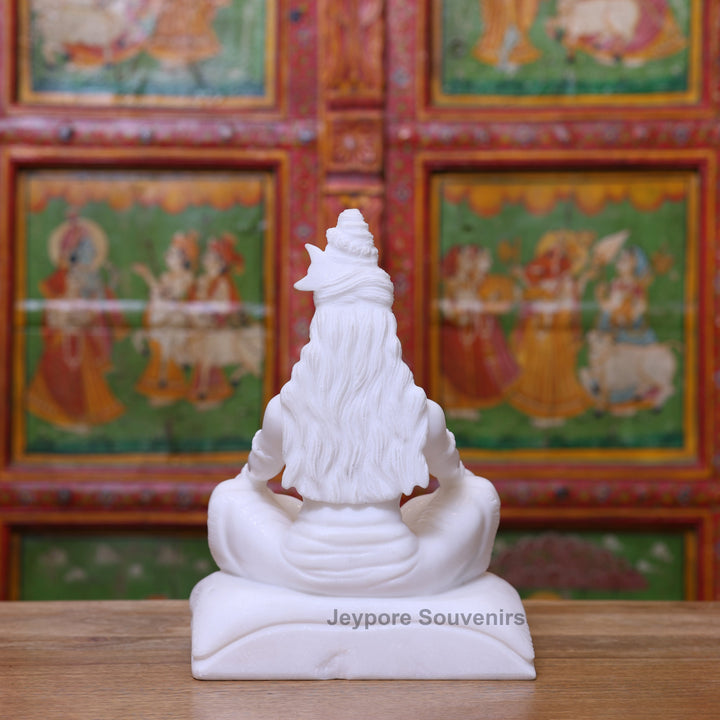 12" Pure White Marble Lord Shiva Seated Statue