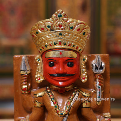7" Handcrafted Marble Nakoda Bhairavnath Idol With Real Gold Leaf Work