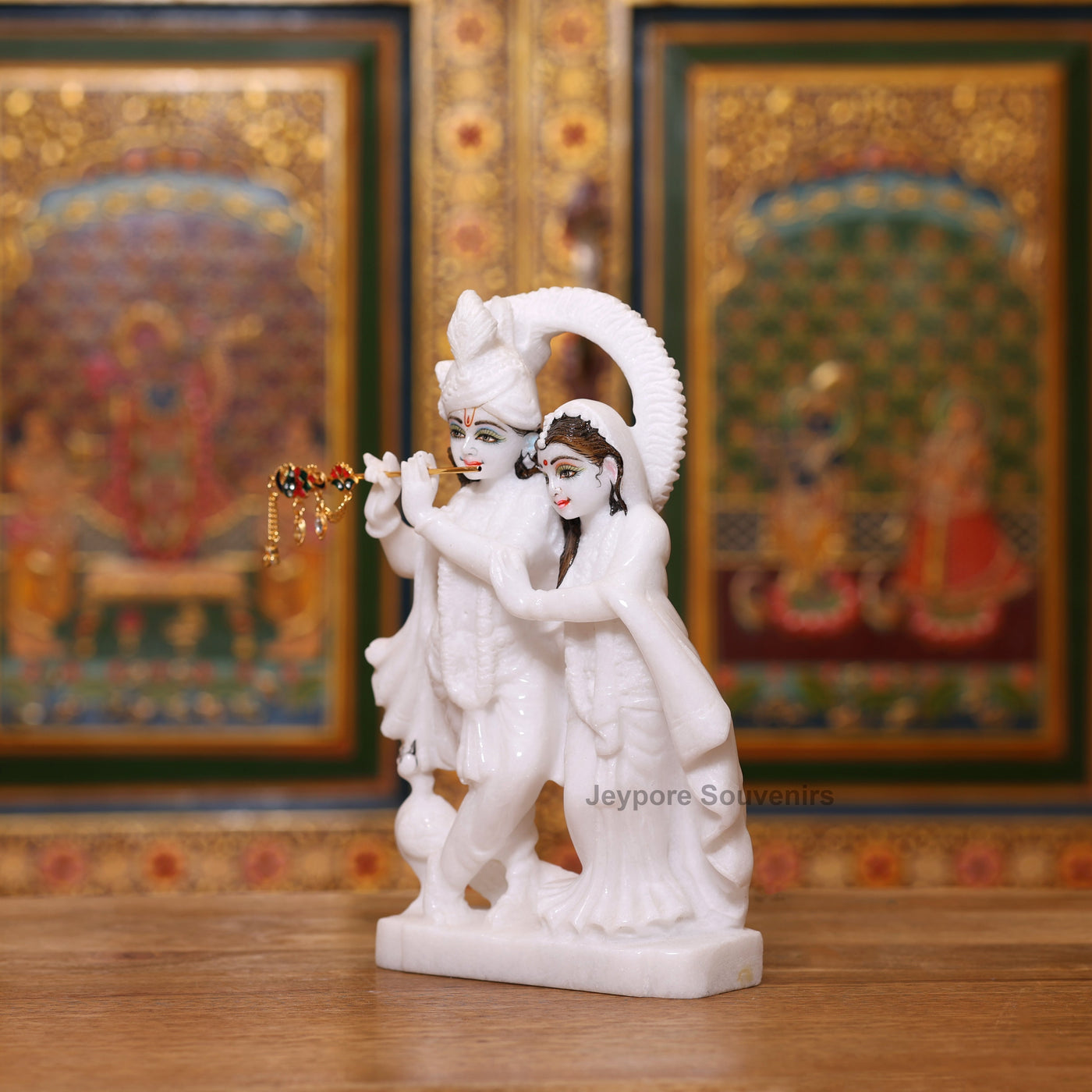 9" Exquisite Pure White Marble Radha Krishna Statue