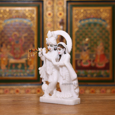 9" Exquisite Pure White Marble Radha Krishna Statue