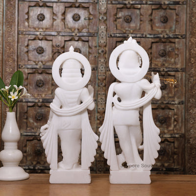 24" Pure White Marble Radha Krishna Sculpture Pair