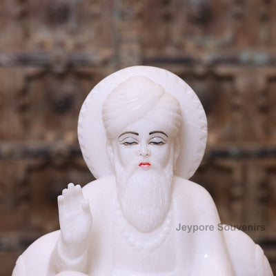 12" Pure White Marble Guru Nanak Dev Ji Idol | Spiritual Home Decor