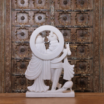 24" Handcrafted Pure White Marble Radha Krishna Idol