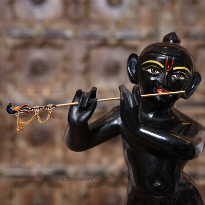 18" Exquisite Handcrafted Black and White Marble Radha Krishna Statues Pair