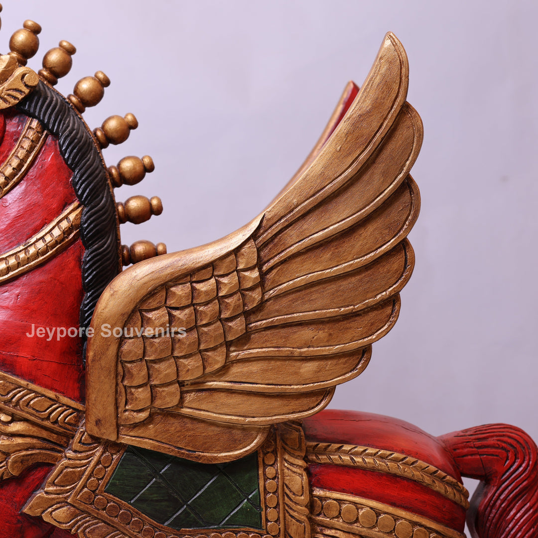 42" Hand-Carved Wooden Flying Horse Statue (Pegasus)