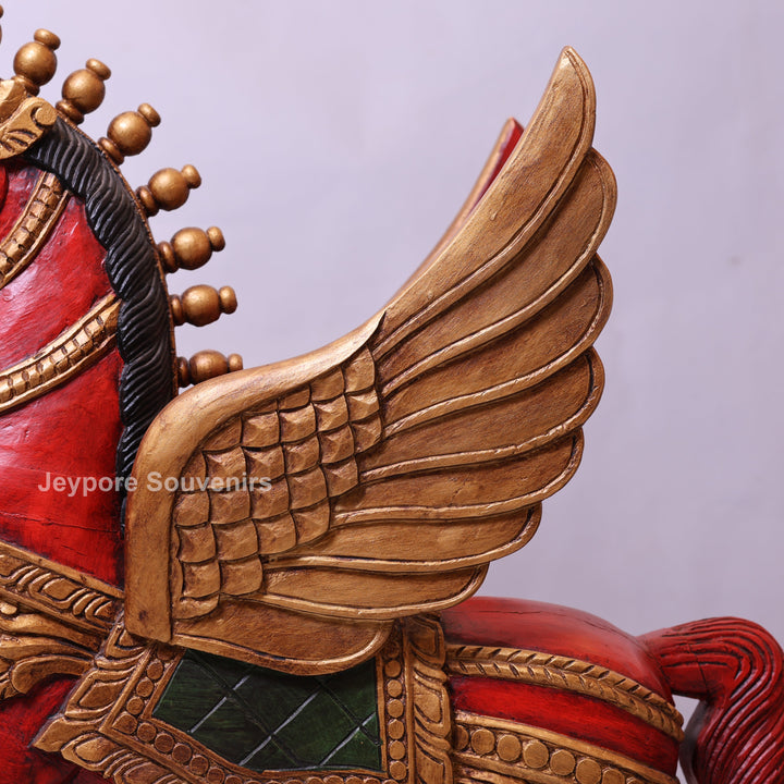 42" Hand-Carved Wooden Flying Horse Statue (Pegasus)