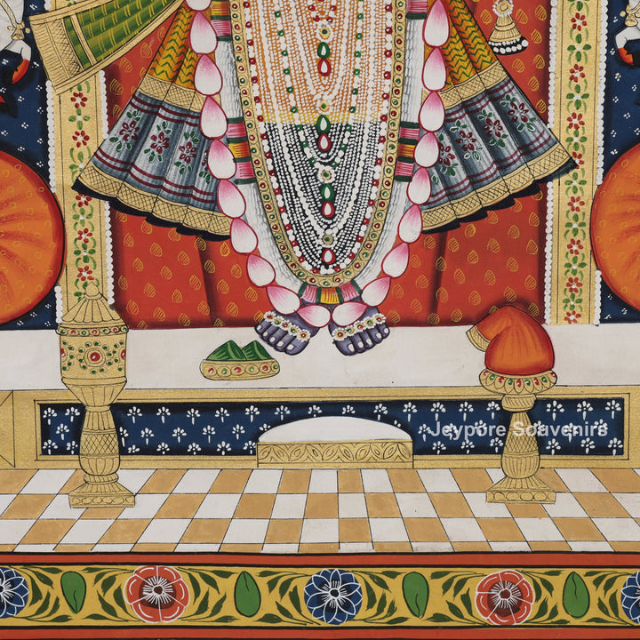 Handcrafted Pichwai Style Shrinathji Painting with Sacred Cows