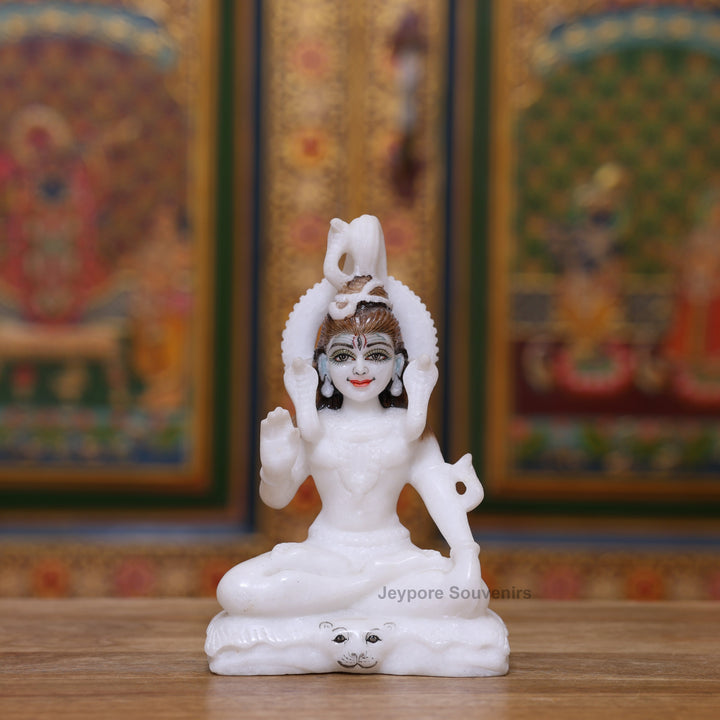 7" Pure White Marble Lord Shiva Statue