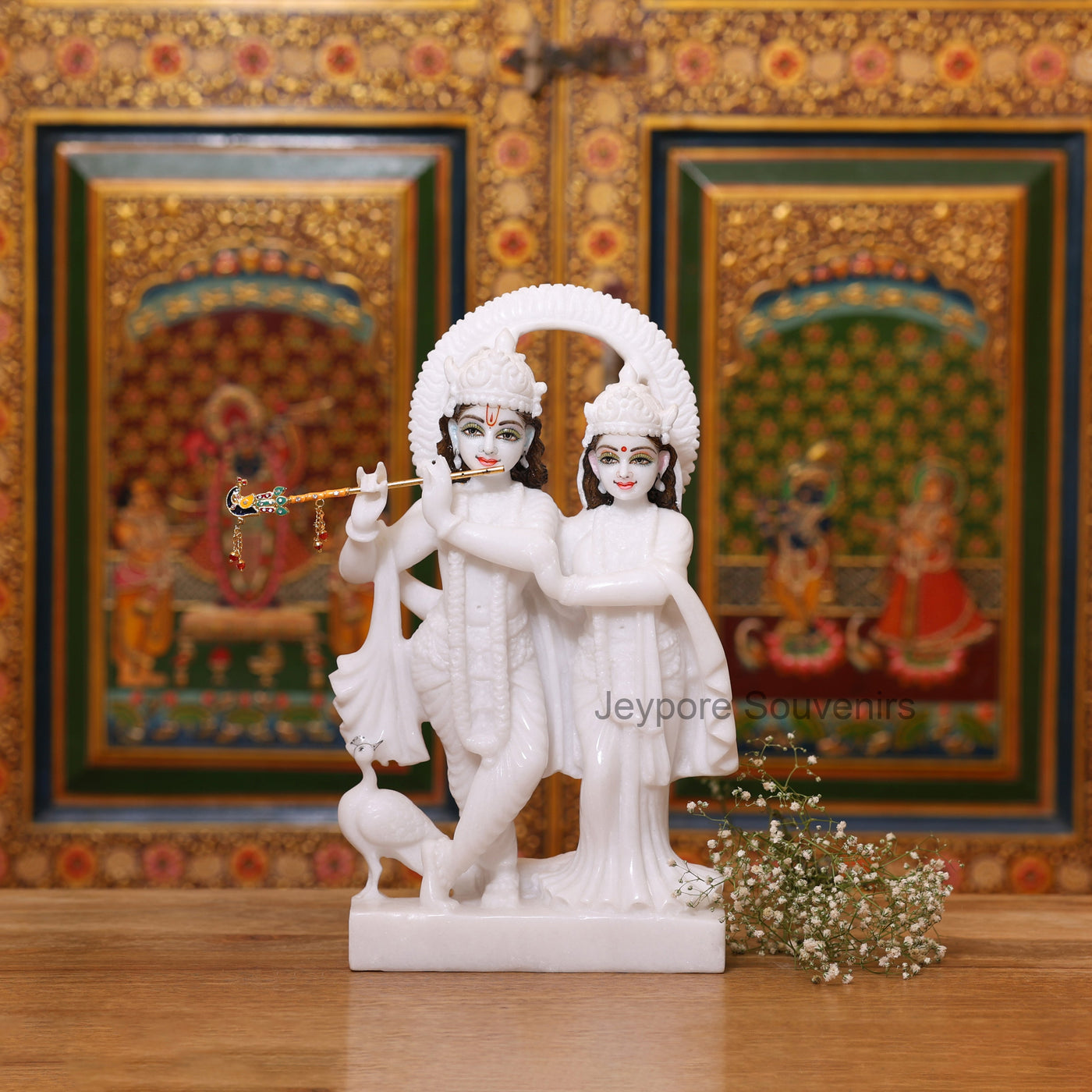 12" Exquisite Pure White Marble Handcrafted Radha Krishna Idol