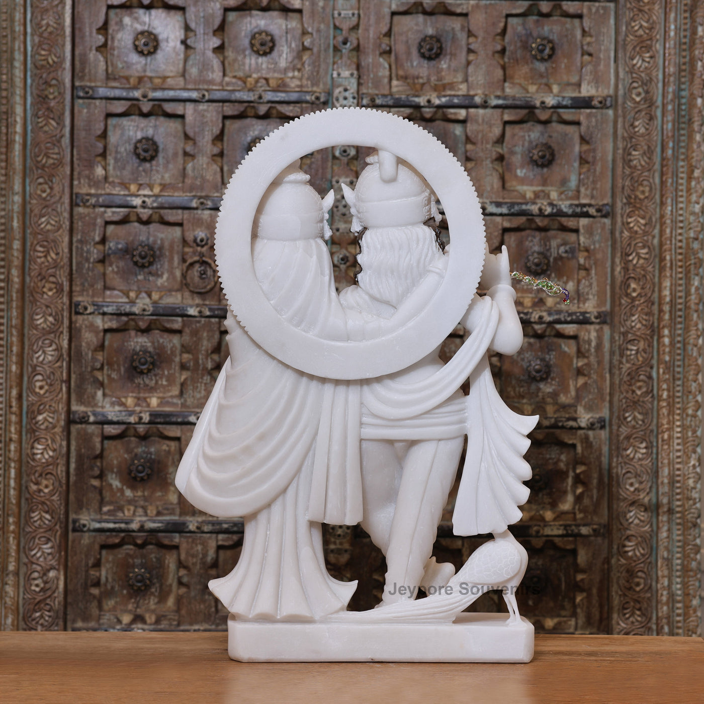 30" Pure White Marble Radha Krishna Statue