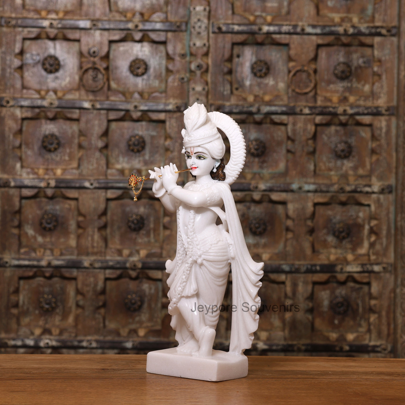 18" Handcrafted Pure White Marble Radha Krishna Pair Sculptures