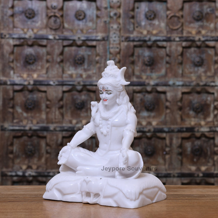 15" Lord Shiva White Marble Statue