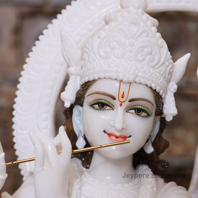 30" Pure White Marble Radha Krishna Statue