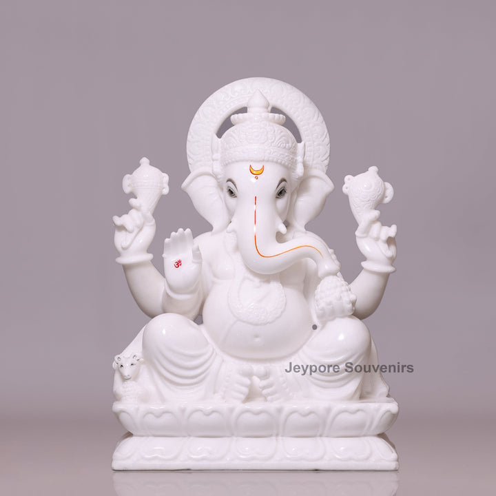 27" Grand Pure White Marble Lord Ganesha Idol For Home Decor