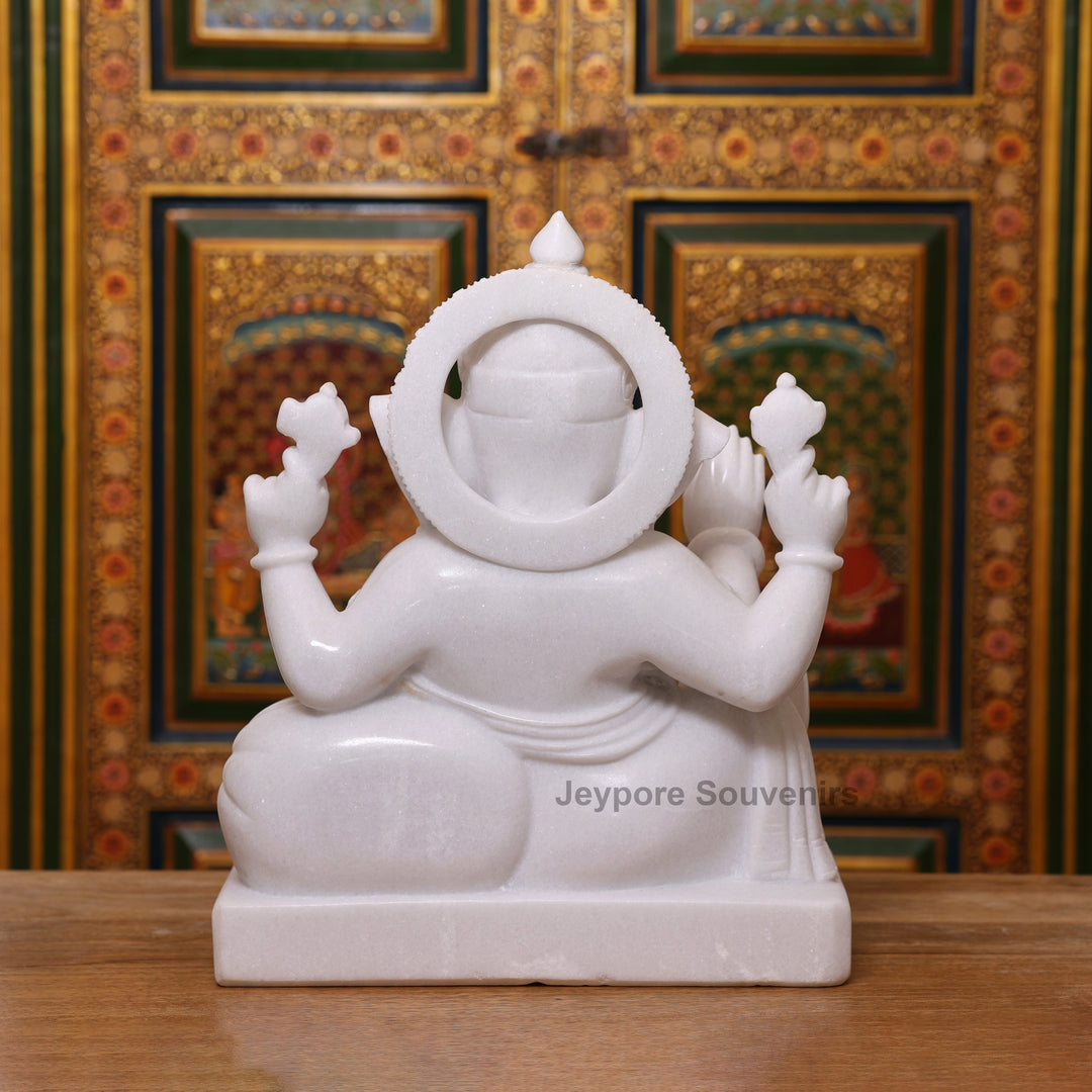 18" Handcrafted White Marble Lord Ganesha Idol