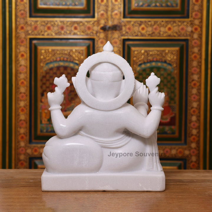 18" Handcrafted White Marble Lord Ganesha Idol