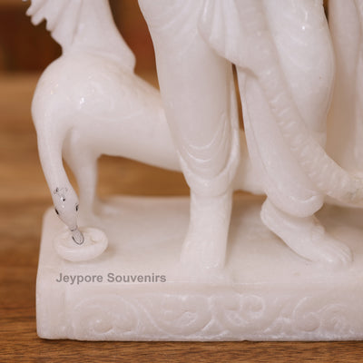 10" Elegant Pure White Marble Radha Krishna Statue Pair