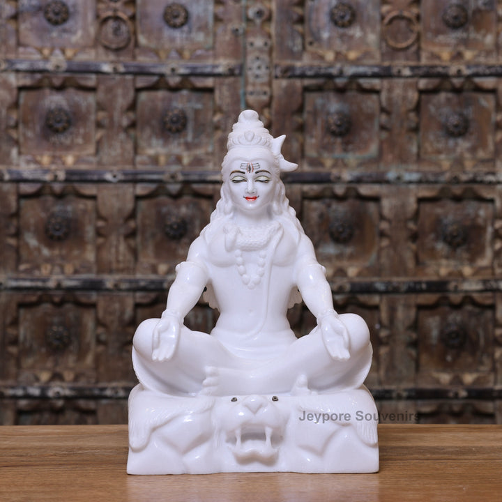 15" Lord Shiva White Marble Statue in Meditation Pose