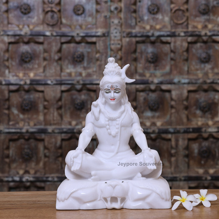 15" Lord Shiva White Marble Statue