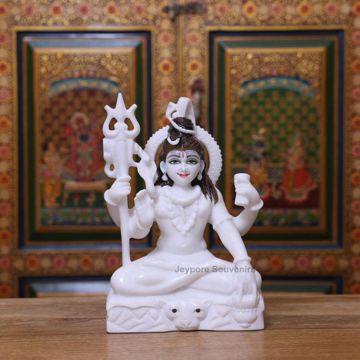 12" Pure White Marble Lord Shiva Idol