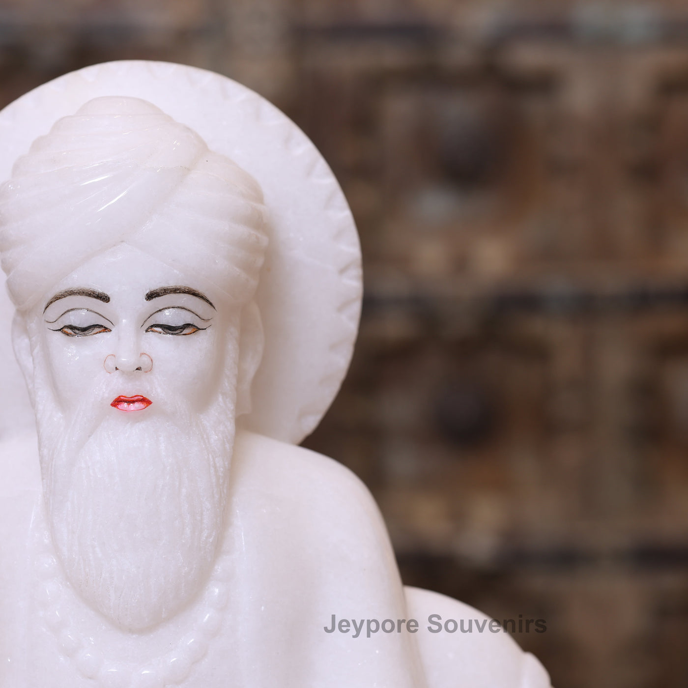 12" Pure White Marble Guru Nanak Dev Ji Idol | Spiritual Home Decor