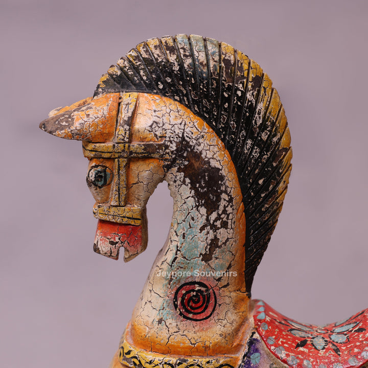 18" Hand-Carved Wooden Horse Statue