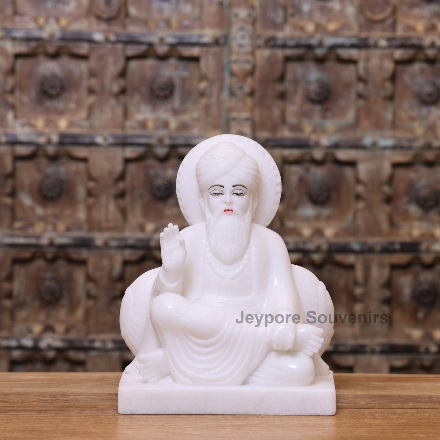 12" Pure White Marble Guru Nanak Dev Ji Idol | Spiritual Home Decor