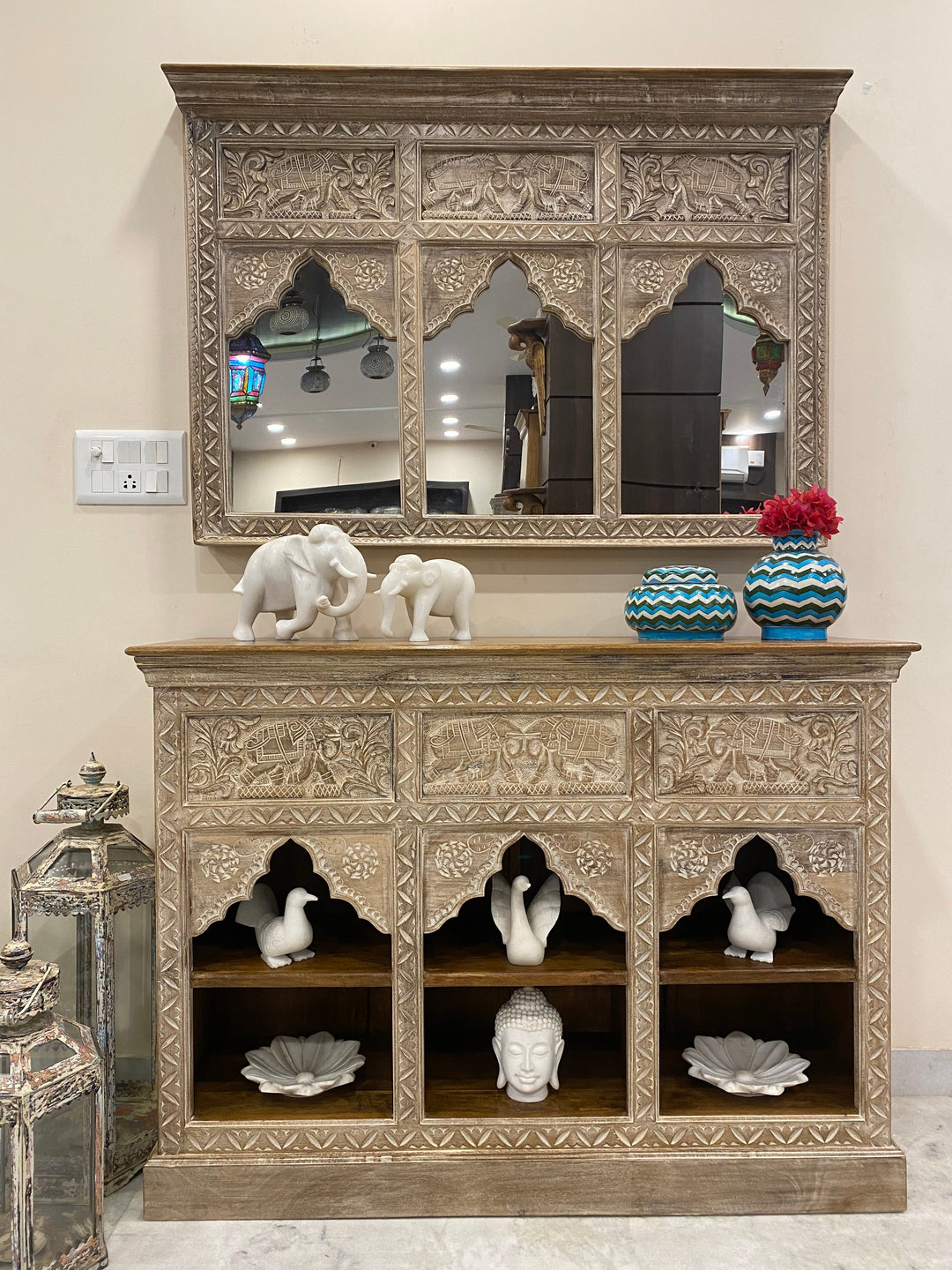 Distressed Natural finish Console Table