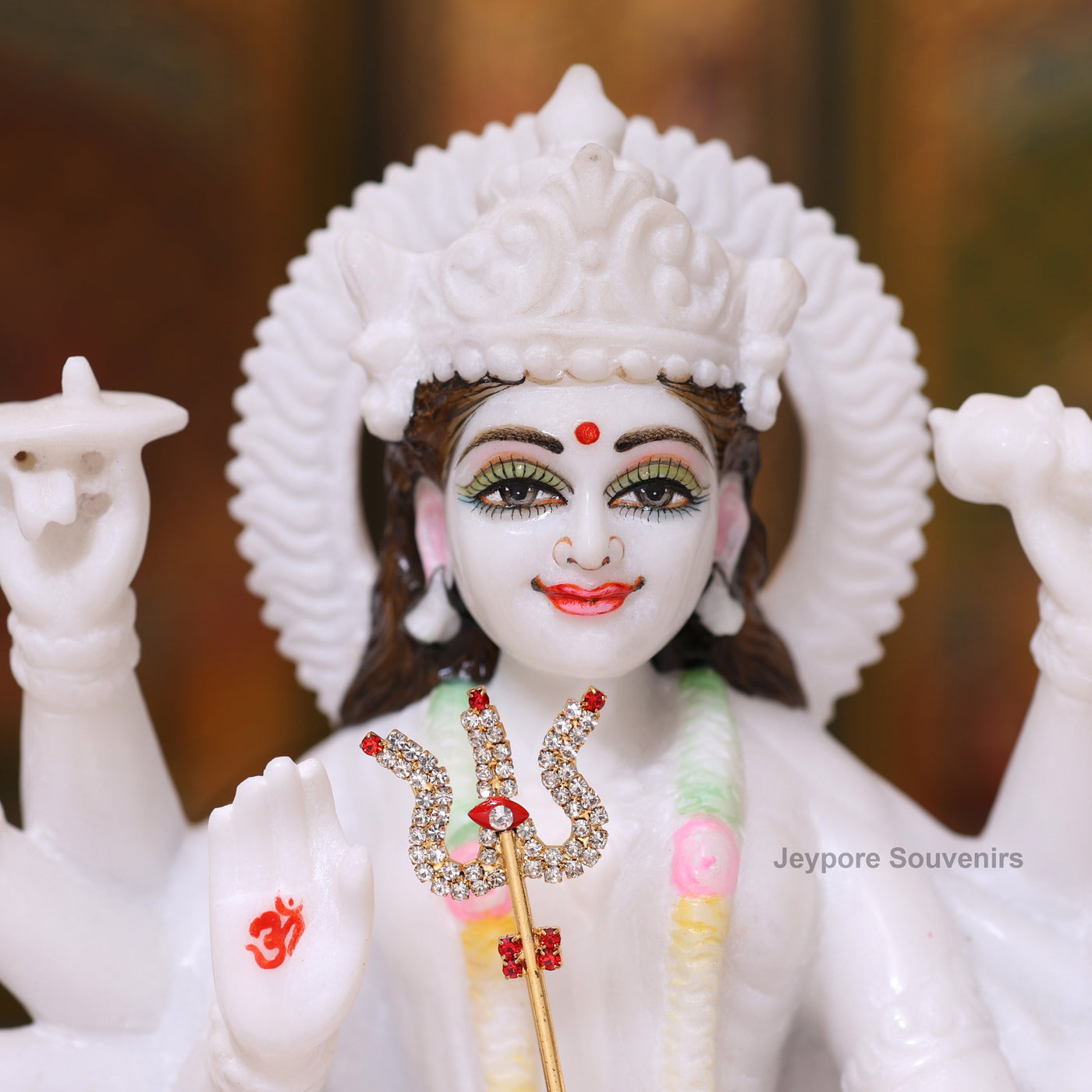 12" Pure White Marble Goddess Durga Idol on Lion