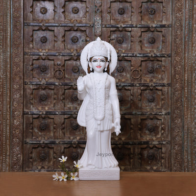 30" Radha Krishna Pure White Marble Statue Pair