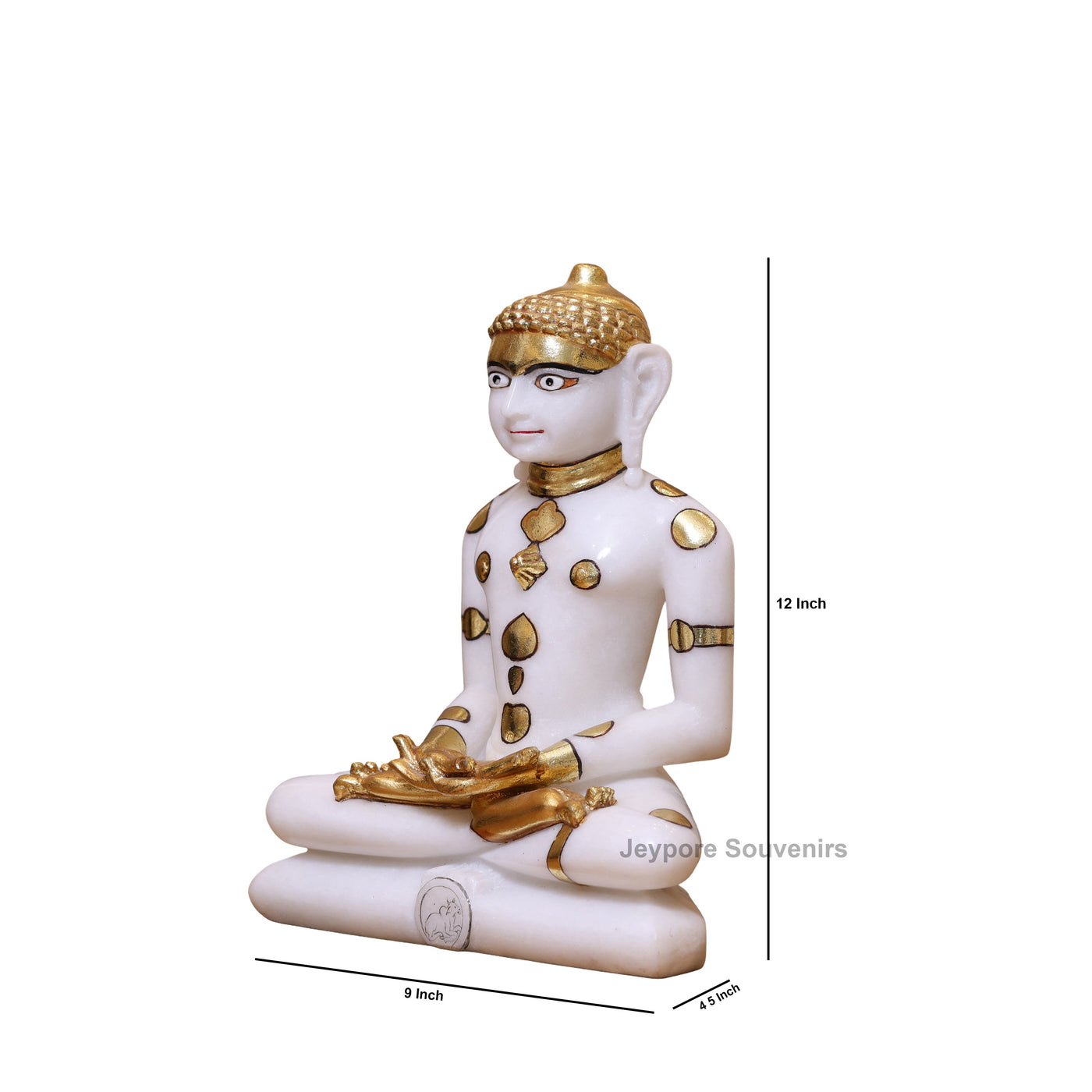 12" Adinath Bhagwan Idol in Pure White Marble