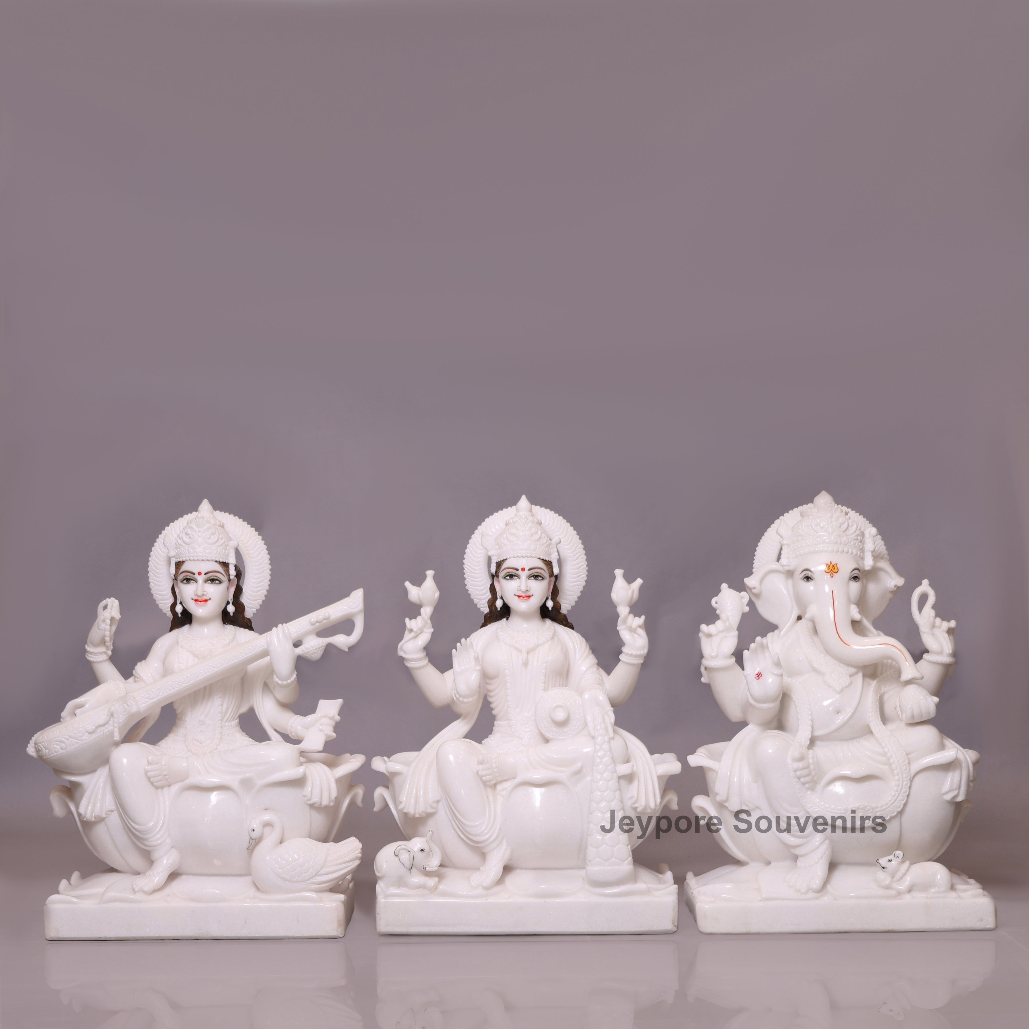 24 Inches Divine Trinity Set: Pure White Marble Lakshmi, Ganesha ...