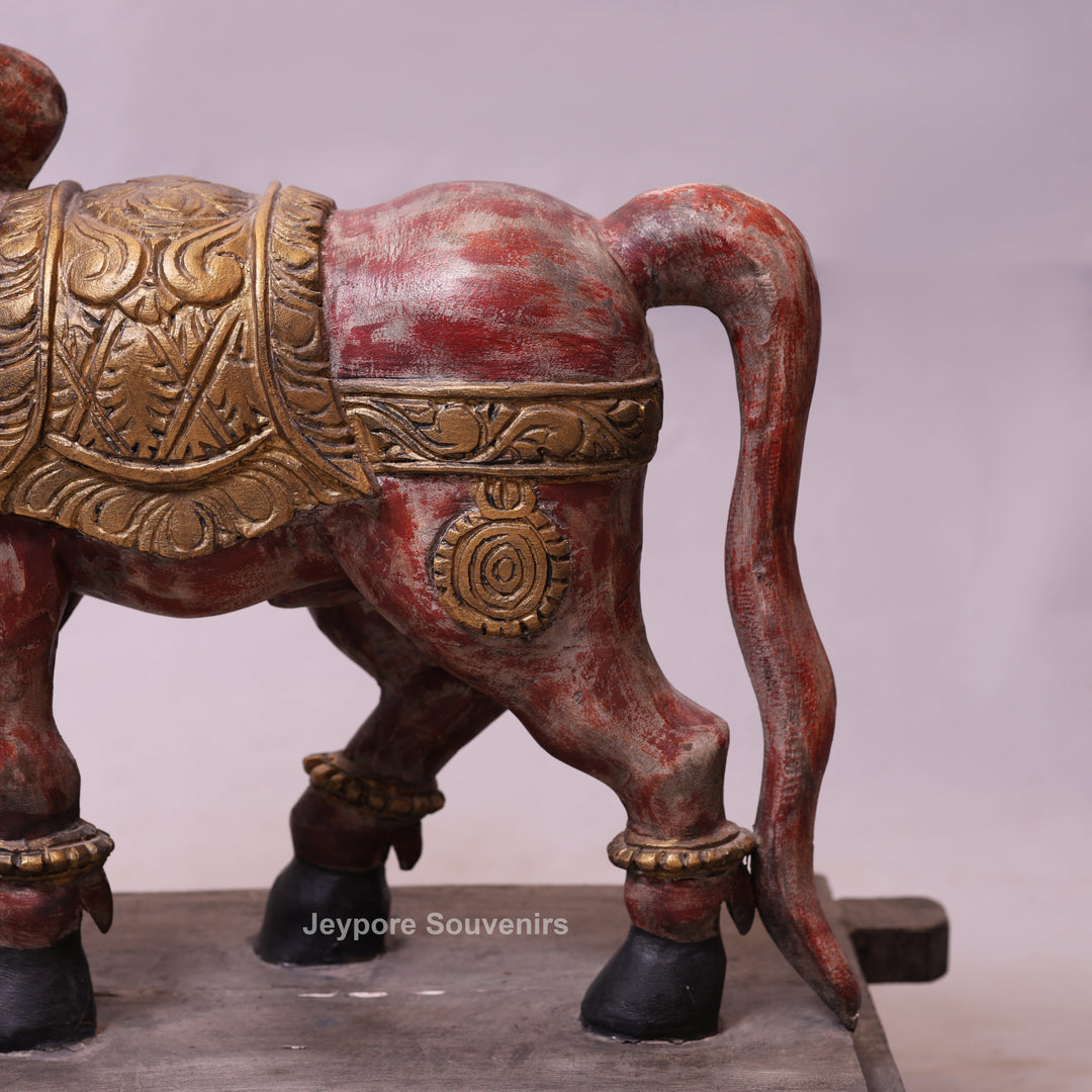 26" Vintage Hand-Painted Wooden Nandi (Bull) Statue