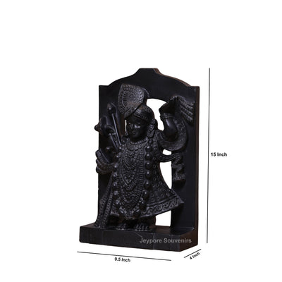 15" Hand-Carved Pure Black Marble Shreenathji Idol