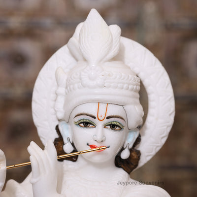 24" Pure White Marble Radha Krishna Sculpture Pair