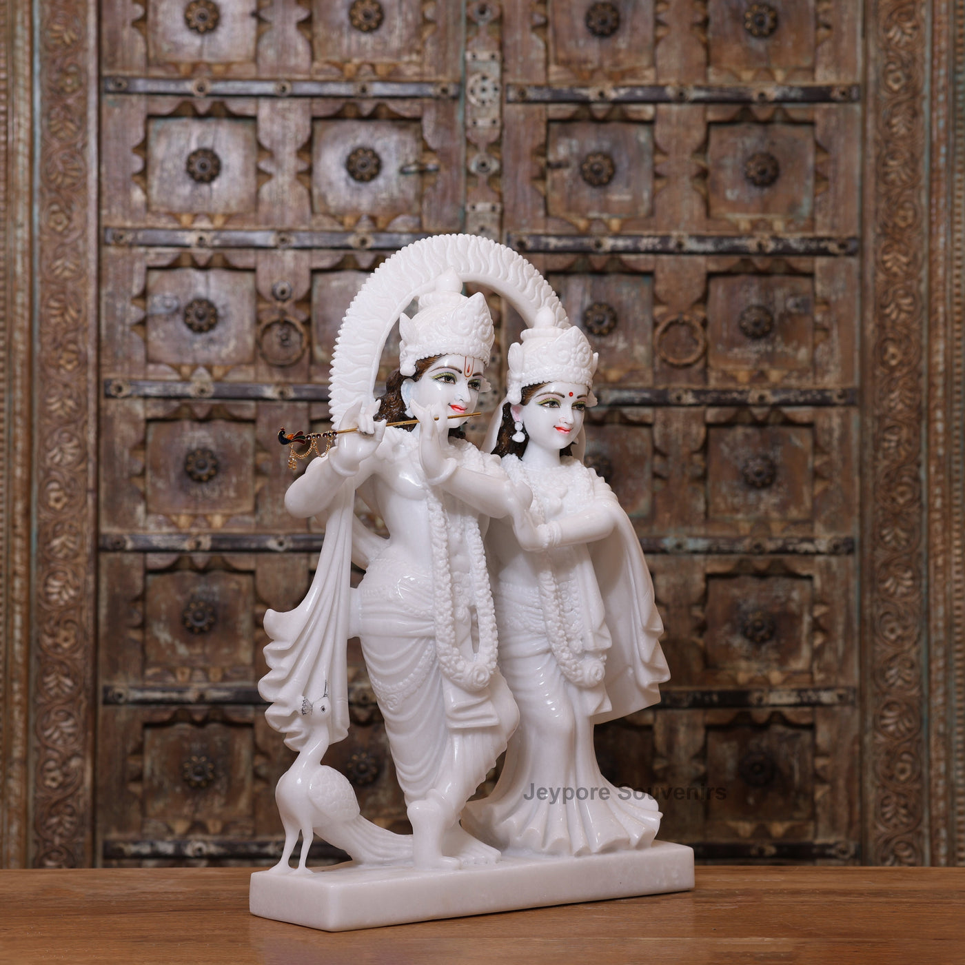 24" Handcrafted Pure White Marble Radha Krishna Idol