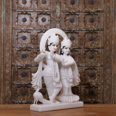 24" Handcrafted Pure White Marble Radha Krishna Idol