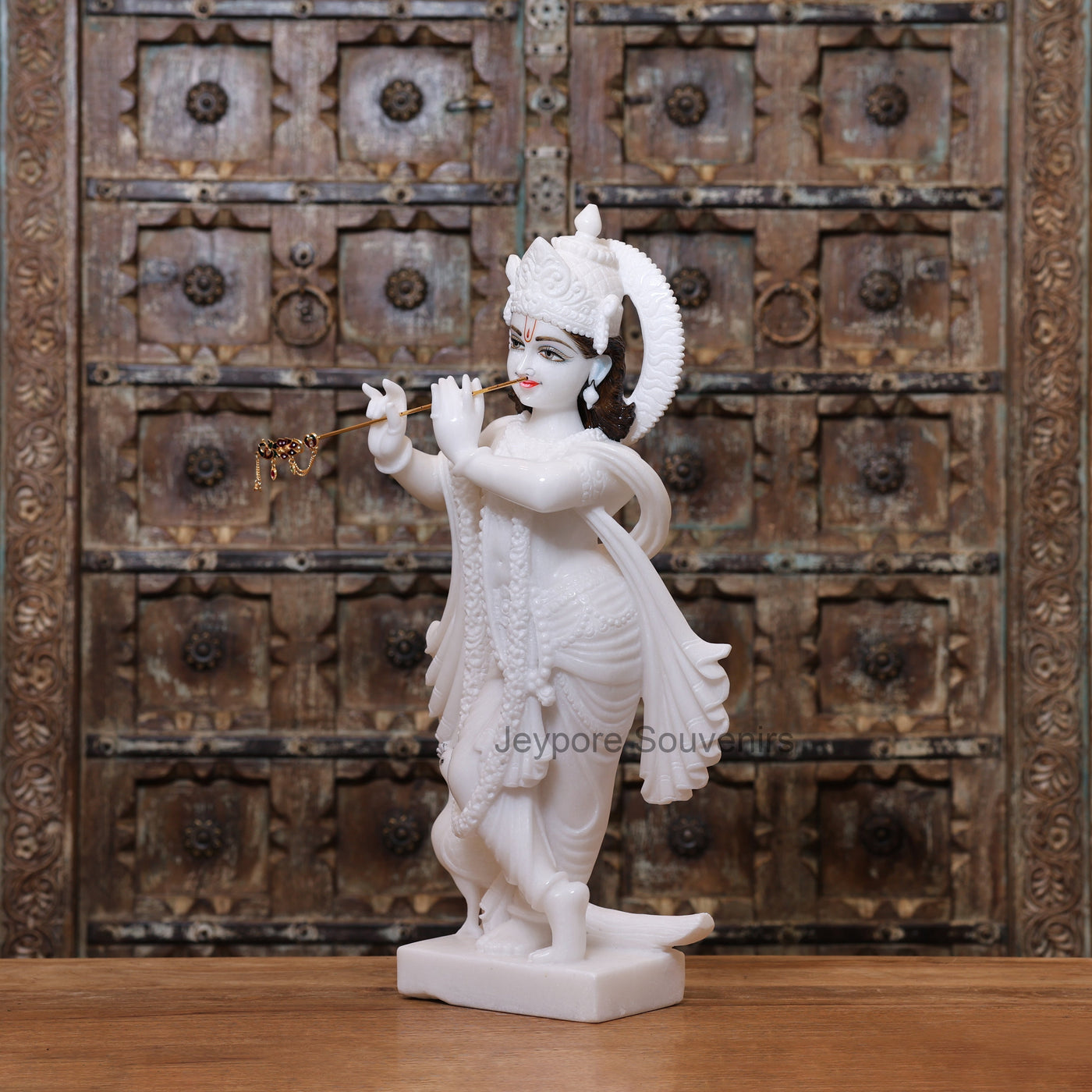 24" Pure White Marble Radha Krishna Statues Pair