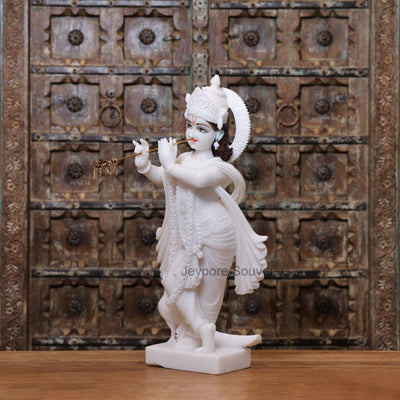 24" Pure White Marble Radha Krishna Statues Pair