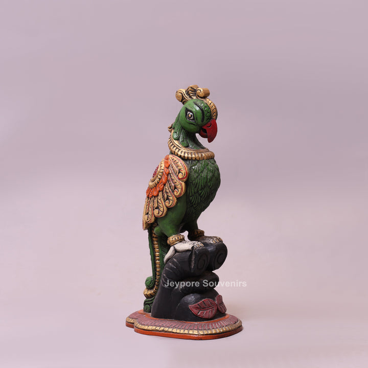 19" Hand-Carved Wooden Parrot Statue