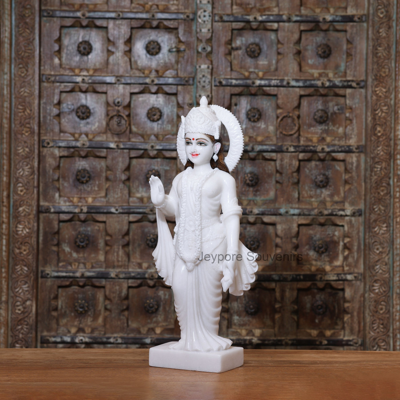 24" Pure White Marble Radha Krishna Statues Pair
