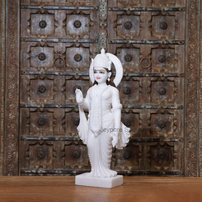 24" Pure White Marble Radha Krishna Statues Pair