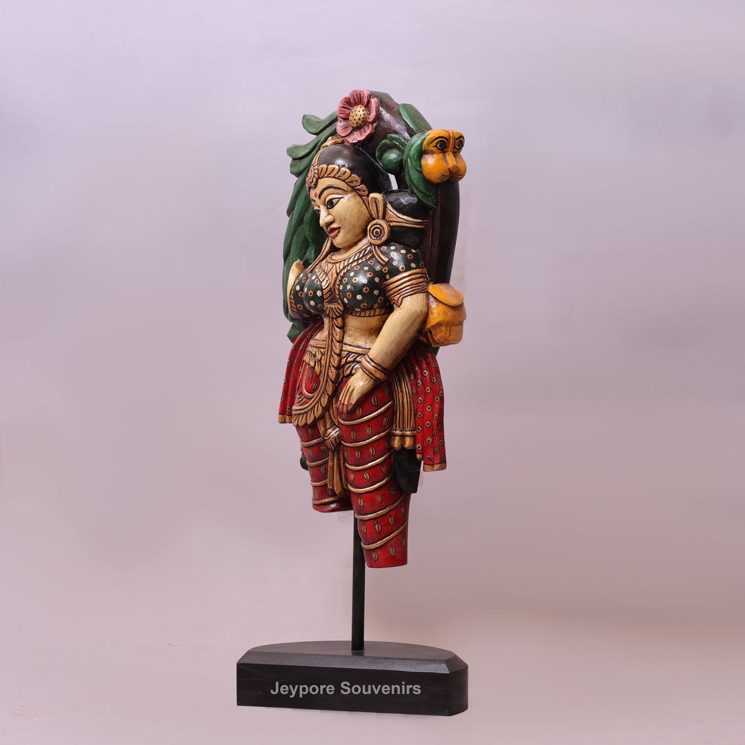 36" Hand-Carved Wooden Traditional Indian Woman Statue