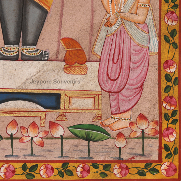 Handcrafted Pichwai Painting of Shrinathji with Cows &amp; Priests