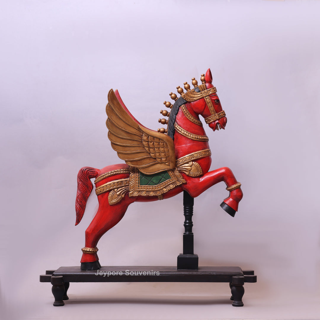 42" Hand-Carved Wooden Flying Horse Statue (Pegasus)