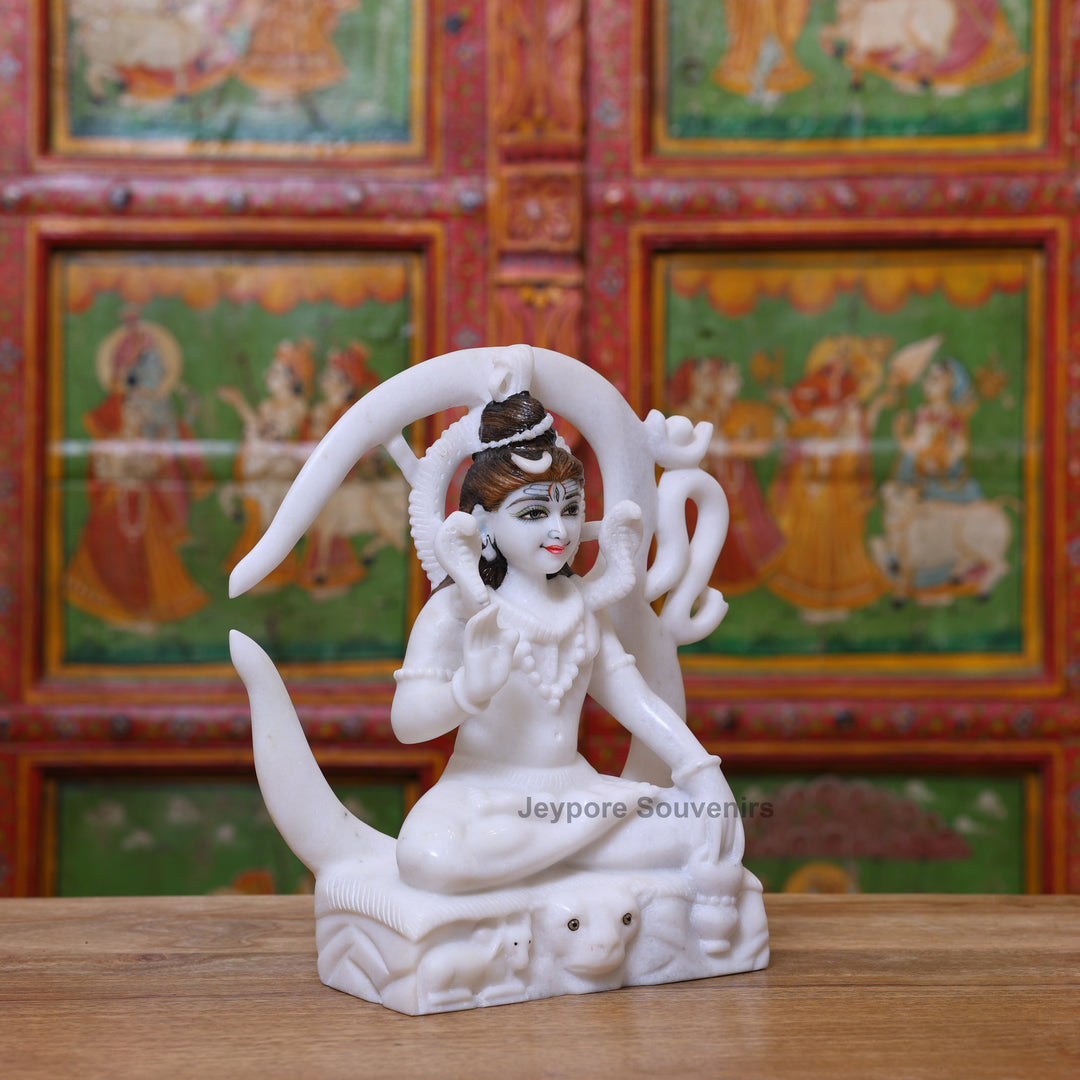12" Pure White Marble Lord Shiva Idol
